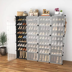 Shoe Rack Organizer with Door, 48 Pairs Shoe Storage Cabinet Easy Assembly, Plastic Adjustable