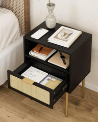 Nightstand with Charging Station, 2 Drawer Dresser for Bedroom, Small Bedside Table