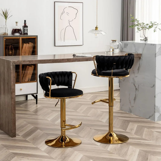 Velvet Bar Stools Set of 2, Counter Height Bar Stools with Low Back, Gold Swivel Bar Stool for Kitchen Island, Pub Stools