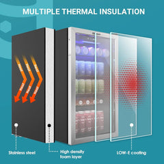 Beverage Refrigerator and Cooler, 126 Can Mini fridge with Glass Door, Small Refrigerator with Adjustable Shelves