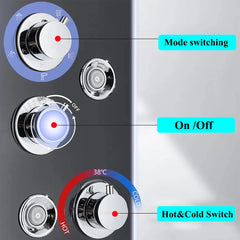 LED Shower Panel Tower System Rain Waterfall Shower Column With SPA Massage Temperature Screen athtub Water Mixer Tap Faucet Set