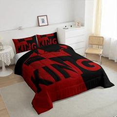 King Crown Comforter Set Vintage Red and Black Bed Set,Romantic Wedding King Bedding Set Valentines Day Gifts for Him,Couple G