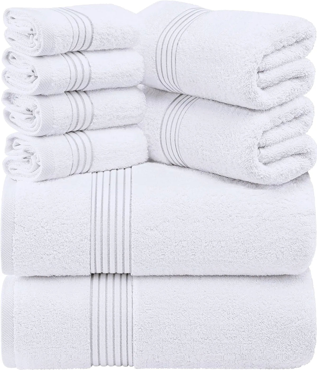 8 Piece Premium Towel Set, 2 Bath, 2 Hand, and 4 Washcloths, 100% Ring Spun Cotton, Highly Absorbent Towels for Bathroom
