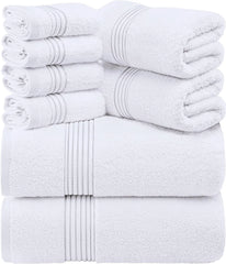 8 Piece Premium Towel Set, 2 Bath, 2 Hand, and 4 Washcloths, 100% Ring Spun Cotton, Highly Absorbent Towels for Bathroom
