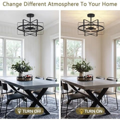 Black Semi Flush Mount Ceiling Light, 12.59'' Modern Industrial Close to Ceiling Light Fixture Vintage Farmhouse Chandelier for