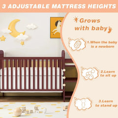 3-In-1 Convertible Crib, Baby Bed, Converts from Baby Crib to Toddler Bed, Fits Standard Full-Size Crib Mattress