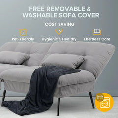 Convertible Futon Sofa Bed, 68″Fabric Futon Couch , Folding Futon Sleeper Recliner for Living Room Furniture (Grey)