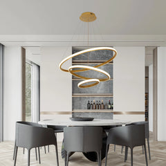Modern LED Chandelier for High Ceiling, Dimmable 3-Ring Gold Pendant Light with Remote Flush Mount Ceiling Light for Living Room