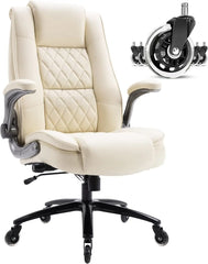 High Back Office Chair- Flip Arms Adjustable Built-in Lumbar Support, Executive Computer Desk Chair Work Chairs