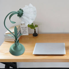 Durable Table Lamp, Green Floral Design, Iron & Glass Construction, E26 Light Source (Not Included), Perfect for Relaxing