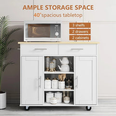 40" Kitchen Island Cart Furniture cart on Wheels with Storage，Rolling Portable Dining Room Serving Utility Carts Mobile Movable