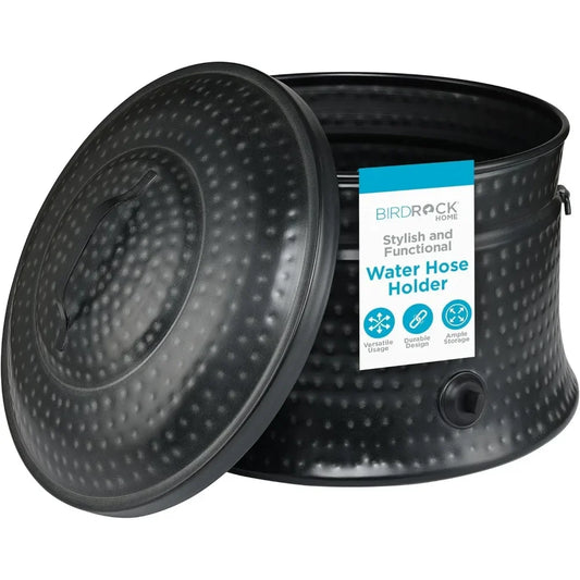 Pot with Lid - 200ft Garden Hose Storage - Alloy Outdoor Pot - Heavy Duty Lawn Keeper