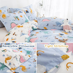 Kids Duvet Cover Set Full Size, Cotton Cartoon Car Truck Bedding Set for Boys Girls, 3 Pieces Soft Breathable White Yellow Plaid