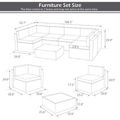 7 Piece Outdoor Patio Furniture Set, PE Rattan Outdoor Grey Wicker Furniture, Outdoor Sectional Furniture Chair Set with Cushion