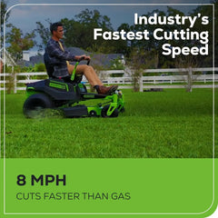 Cordless Electric CrossoverZ Riding Mower (4) 8.0Ah Batteries and (2) Dual Port Turbo Chargers Industry’s Fastest Cutting Speed