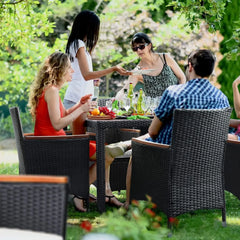 9 Piece Patio Dining Set Outdoor Acacia Wood Table and Chairs with Soft Cushions Wicker Patio Furniture for Deck,Backyard,Garden