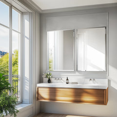 Wisfor Frameless Bathroom Mirror for Over Sink, Beveled Wall Mirror, Rectangle Vanity Mirror, Modern Style