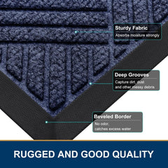 Front Door Mat Outside Entrance, Heavy Duty Outdoor Indoor Natural Rubber Doormat, Non Slip, Trap Dirt and Moisture, Easy Clean,