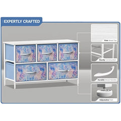 Kids Dresser with 5 Drawers - Storage Chest Organizer Unit with Steel Frame, Wood Top, Easy Pull Fabric Bins - Long Wide TV St