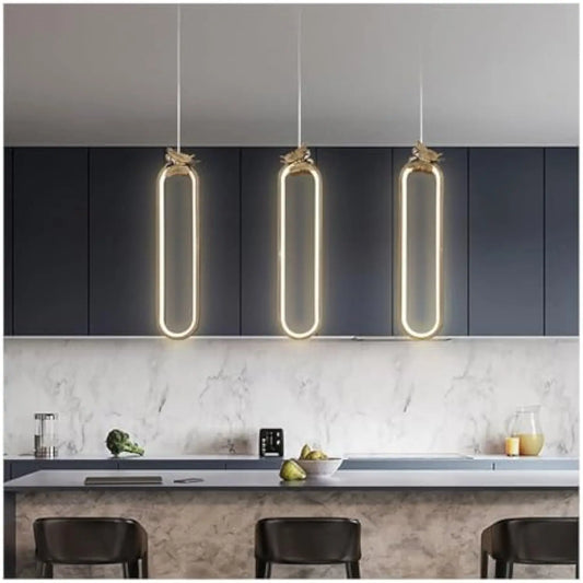 Minimalist Oval Pendant Light, LED Gold Ring Ceiling Light Fixture with Adjustable Height, Hanging Lamp for Dining Room, Kitche