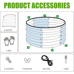 3 Pcs 2x2x1ft Round Galvanized Raised Garden Bed Kit Outdoor, Metal Planter Box for Planting Plants Vegetables, White