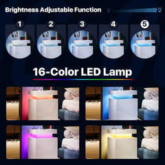 Nightstand Set of 2, LED Nightstand with One Cabinet, Bedside Table with LED Lights, Side Table for Bedroom