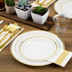 600 Plastic Disposable Tableware Set for 100 Guests, Including 100 Dinner Plates, 100 Salad Plates, 100 Cups, 100 Silverware Set