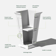 Tall Plastic Planter - Large Outdoor Planter for Front Porch | Crack Resistant All-Weather Use | Classic Estate Design