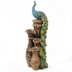 Resin Pedestal Garden Water Fountain with LED Light for Backyard, Outdoor Water Fountains
