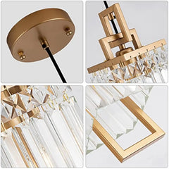 Modern Gold Pendant Light Fixtures for Kitchen Island and Dining Room, Industrial Small Hanging Crystal Chandelier Light Fixtur