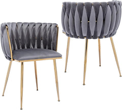 Dining Chair Set of 4 with Gold Metal Legs for Living Room Bedroom Kitchen, Luxury Tufted Velvet Dining Chair