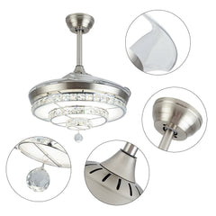 42" Invisible Ceiling Fan Light LED Light Pendant Fan Lamp Retractable Blade w/ Remote Home Decor Fixture 3-Color Adjustable