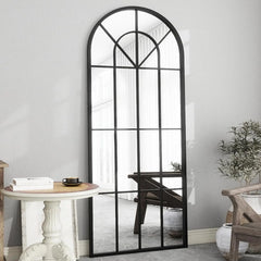 Mirror Full Length, 71"x32" Large Arched Mirror, Window Pane Wall Black Body Oversize Farmhouse Standing Hanging or Leaning