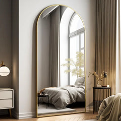 Oversized Full-Body Mirror, 76" x 34" Arched Full-Length Mirror, Gold Metal Frame, Floor Mirror for Bedroom, Living/Dressing