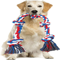 Durable Red Interactive Dog Rope Toy - Tough and Heavy Duty Toy for Aggressive Chewers, Suitable for Medium to Large Dogs, Featu