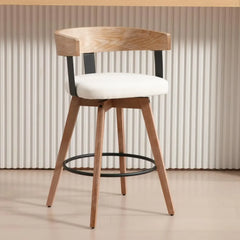 Bar Stools Set of 3 26" Counter Height Bar Stool with Footrest - Modern Wood Barstools with Linen Upholstered Seat, Bar Stools