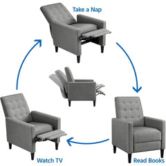Fabric Recliner Chair Mid-Century Modern Recliner Adjustable Single Recliner Sofa with Thicker Seat Cushion Tufted Upholstered
