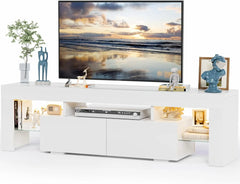 70-Inch Modern TV Stand with LED Lights & Storage – Entertainment Center with Drawer & Glass Shelves