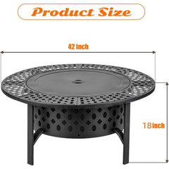 42 Inch Fire Pit with 2 Grills, Extra Large Wood Burning Fire Pits for Outside with Lid & Poker, Heavy Duty Firepit,BBQ& Outdoor