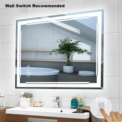 24x32 Lighted Bathroom Mirror with Bluetooth Speaker - Smart LED Vanity Makeup Wall Mounted Mirrors - 3 Lights Setting Anti-Fog
