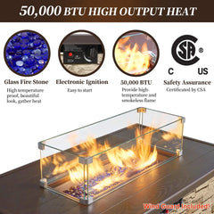 43" Propane Fire Pit Table, Outdoor Stone Firepit Table, Rectangular 50000 BTU Propane Fire Tables for Outside