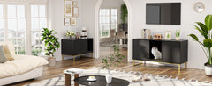 Cat Litter Box Enclosure, Fluted Hidden Litter Box Furniture with Scratch Pad and Metal Legs, Modern Enclosed Cat Cabinet