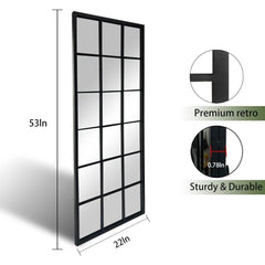 Balck Full Length Mirror, Window Pane Grid Mirror, Minimalism Long Wall Mounted Mirror 4MM Thickness HD, Floor Mirrors for Home