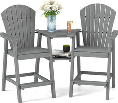 Tall Adirondack Chairs Set of 2,Recycled Poly Balcony Chair with Double Connecting Tray Patio Stools Weather Resistant