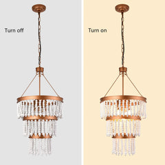LOYALHEARTD 5-Light Wood Bead Chandelier Rustic Boho Beaded Pendant Hanging Light Fixtures