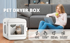 Pet Hair Dryer Ultra Quiet 6L Capacity Intelligent Control Adjustable Temperature Time 360 Degree Warm Wind for Cats Small Dogs