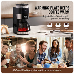 Succebuy Coffee Maker with Grinder Grind and Brew Coffee Maker Adjustable Grinding Coarseness for Home Office Restaurant