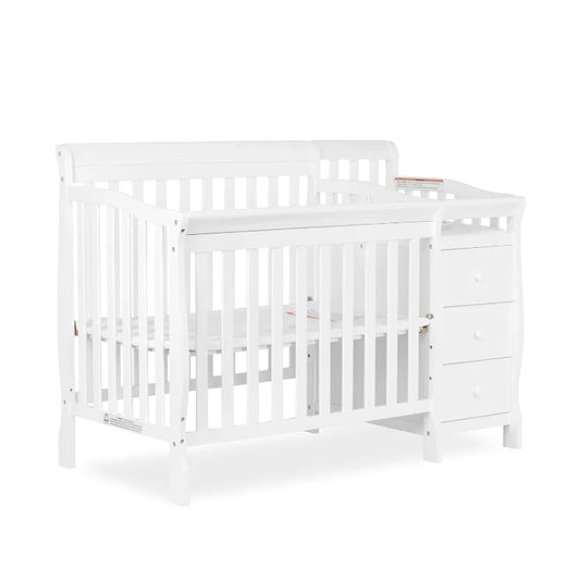 4-in-1 Mini Convertible Crib And Changer in White, Non-Toxic Finish, New Zealand Pinewood, 1" Mattress Pad