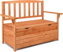 Outdoor Storage Bench, Large Wood Deck Box With Seating, Weatherproof Outdoor Bench with Storage Loveseat