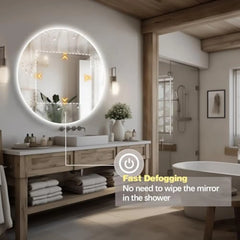 Round Led Bathroom Mirror, 44 Frameless Backlit Wall Mounted Vanity Mirror with Lights, Anti-Fog Smart Mirror, Ip65 Waterproof,
